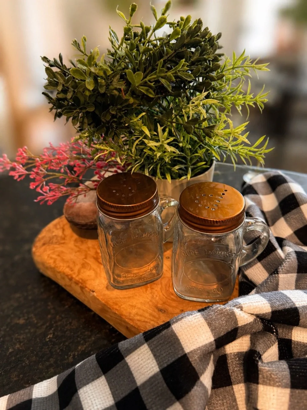 Olde Thompson Mason Jar Salt and Pepper Shakers Copper Lid Farmhouse Set